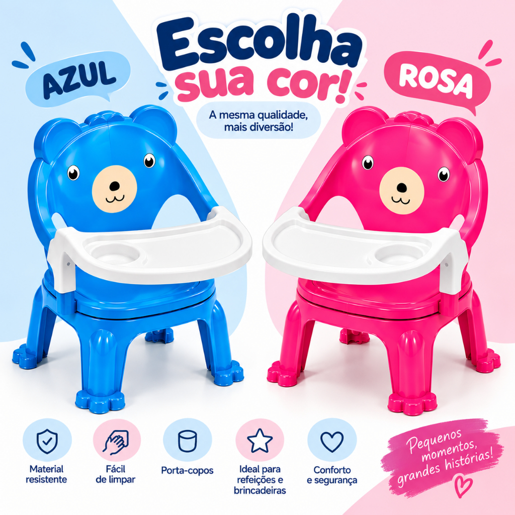 Cadeirinha Infantil para Bebê com Bandeja e Porta-Copos para Refeição Azul e Rosa VAN