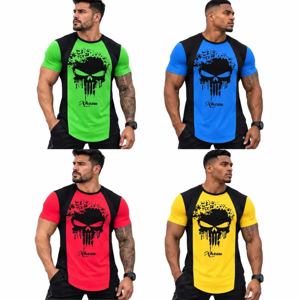 Kit 4 Camisetas Dry Fit Masculina Xhzeu Longline Caveira Academia