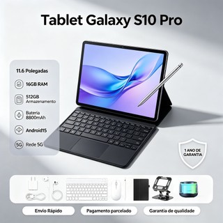 [Teclado e mouse grátis] Tablet Galaxy S10 Pro, tela de 11 polegadas, 16 GB de RAM + 512 GB de ROM, bateria de 8.800 mAh
