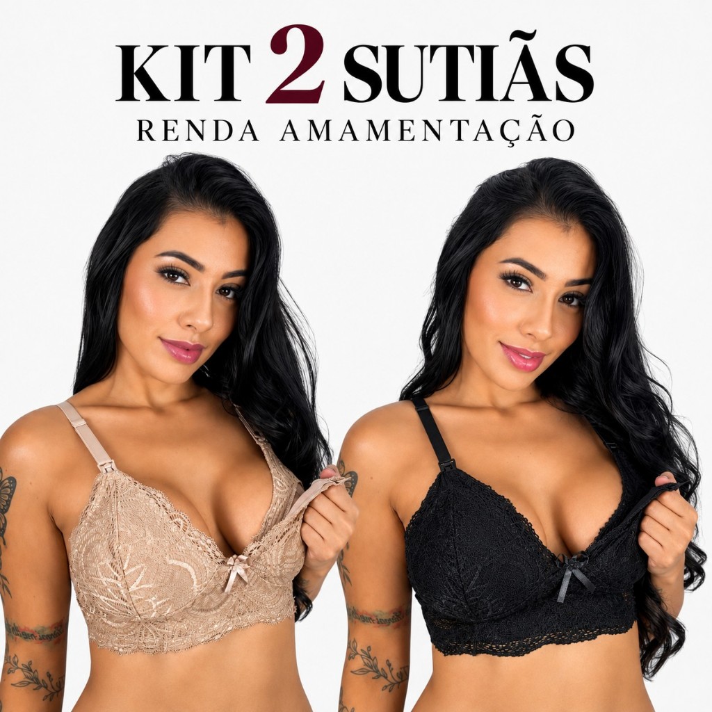 Kit 2 Sutiã de Amamentação Renda Sem Bojo Reforçado Pós Parto