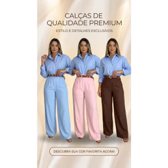 Calça Pantalona Feminina Alfaiataria Cintura Alta Moda Elegante Plus Size P M G GG G1 G2 G3 G4 envio Nacional