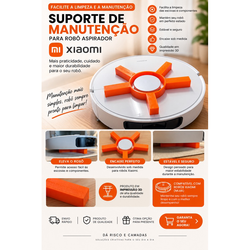 Suporte de Manutenção para Robô Aspirador Xiaomi x20 Base Elevatória para Limpeza e Cuidados