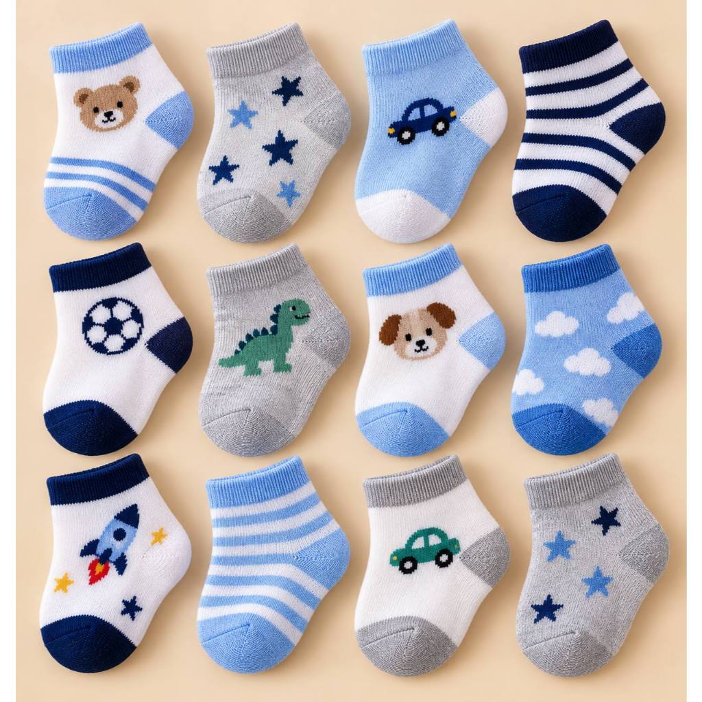 Kit Com 3 Até 12 Pares De Meias Infantil Recém-Nascidos MENINO Algodão 0-14 Anos