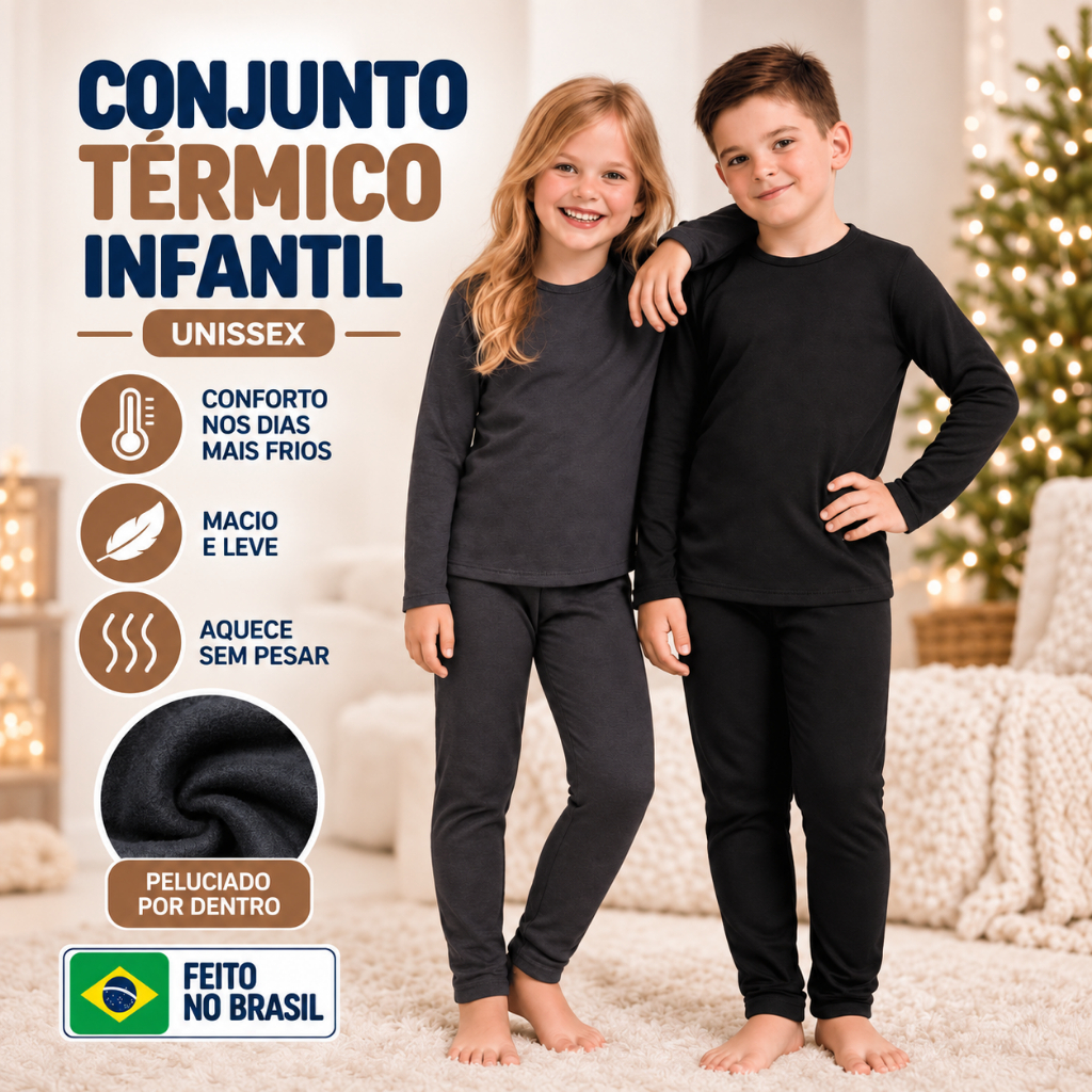 kit conjunto térmico infantil blusa e calça peluciada quentinha segunda pele