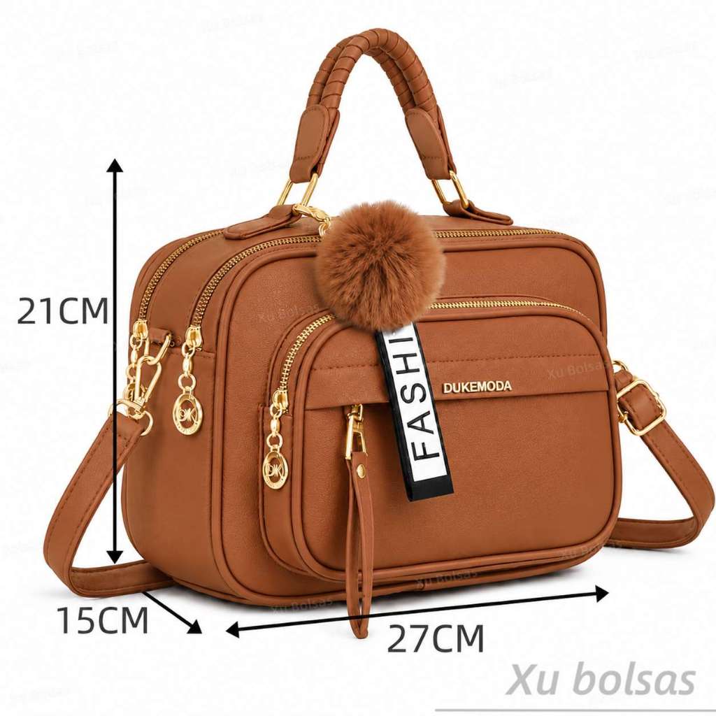 Bolsa Feminina Com Chaveiro Pompom Tira Colo Faixa de Mão De Couro Tranversal DEC6015#