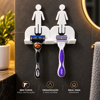 Kit 2 Suporte Gillette Parede Fita 3M Porta Barbeador Sem Furo Kit Organizador Banheiro Dele e Dela