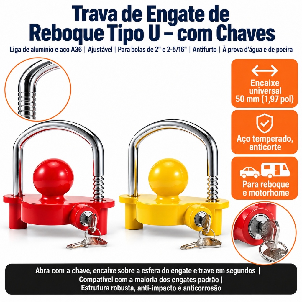 Trava Antifurto para Engate de Reboque com Cadeado de Aço, Trailer e Carretinha