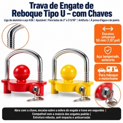Trava Antifurto para Engate de Reboque com Cadeado de Aço, Trailer e Carretinha