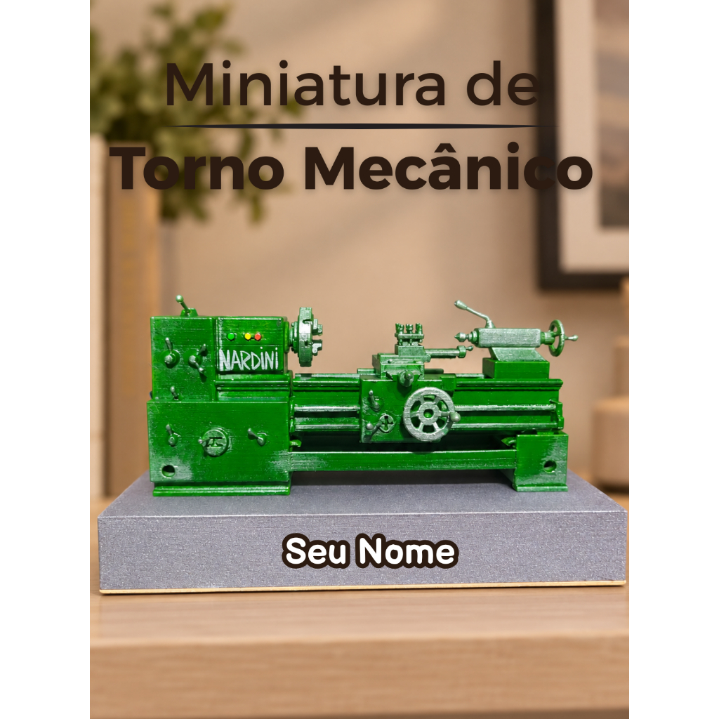Miniatura de Torno Mecânico Metalúrgica Nardini Oficina – Peça Decorativa - Com TAG personalizada