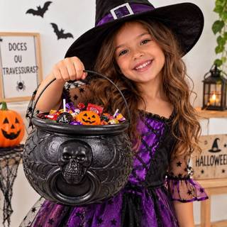 Caldeirão de Bruxa Grande Decoração Halloween Plástico Doces ou travessuras
