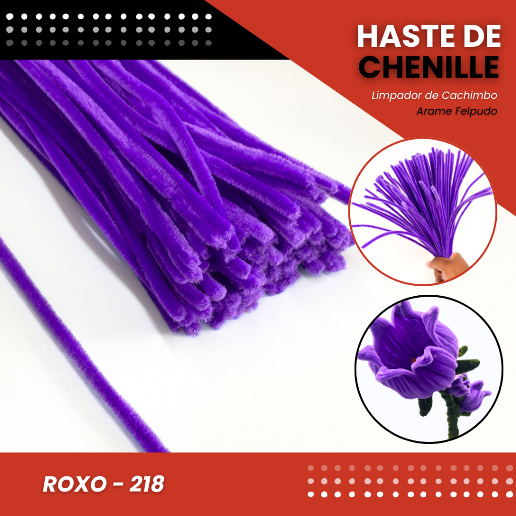 100 Haste De Chenille Limpador De Cachimbo Fios Artesanato 30cm Cor:Roxo-218