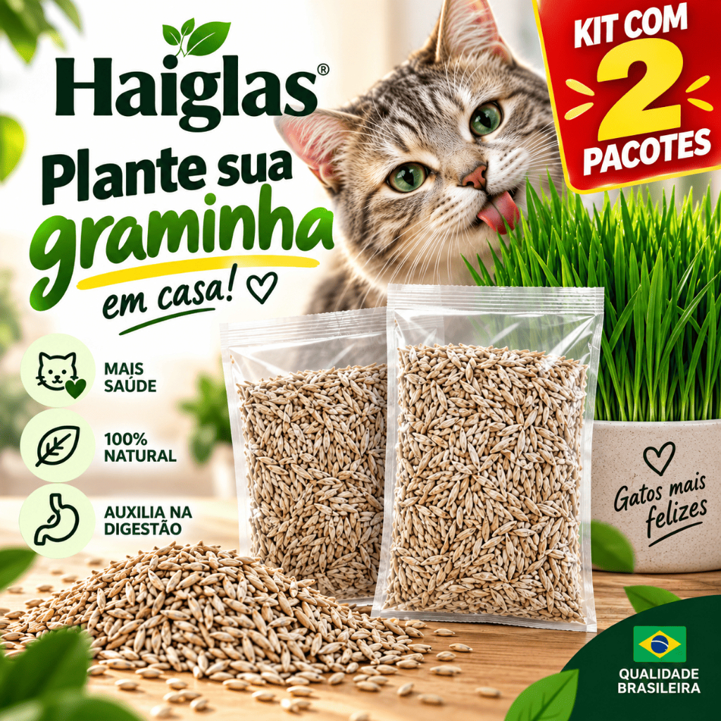 KIT COM 2 - Sementes Haiglas Premium para Gatos 20g | Cultivo Fácil em Casa | Alta Germinação