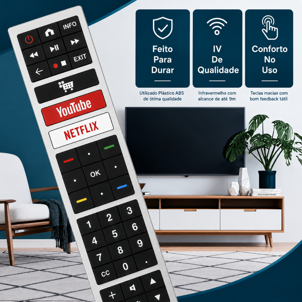 Controle Remoto Compatível Com Tv AOC Smart 4k Com Teclas Netflix Youtube