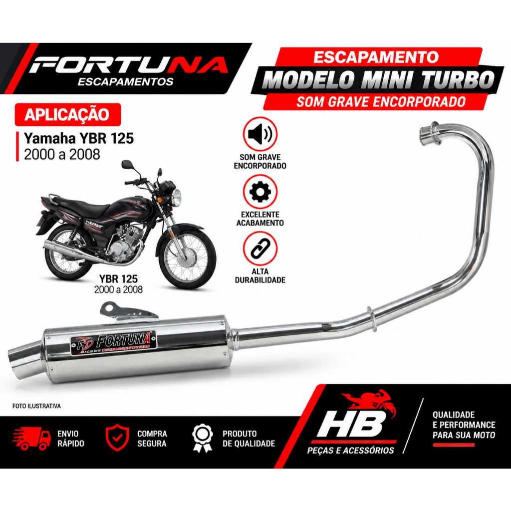 Escapamento Fortuna Ybr Factor 125 2003 a 2008 Mini Turbo Cromado