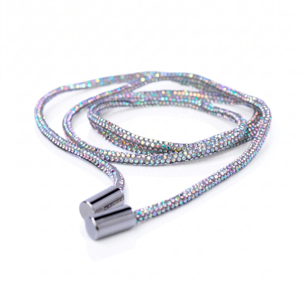 Cadarço Brilhoso de Strass - 1 metro/unidade + 2 ponteiras Prata - Customização de Roupas e Calçados