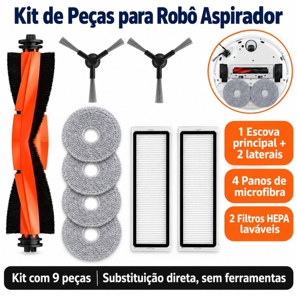 Kit Acessórios de Reposição Compatível Peças do Robô Aspirador Xiaomi Robo Aspirador S20+ X20 Plus/ S10+ X10+