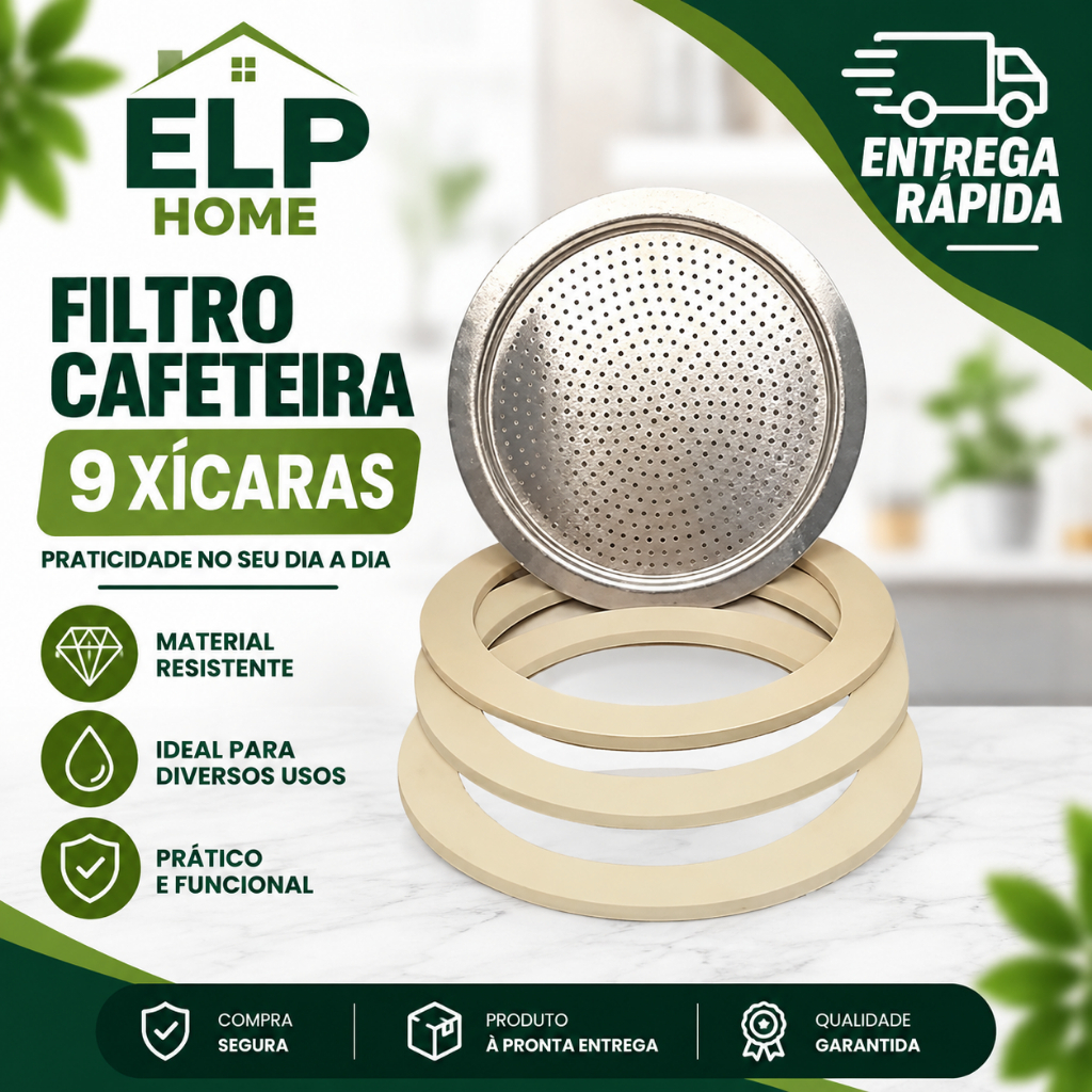 Filtro De Cafeteira Italiana 9 Xícaras Com 3 Anéis Vedação