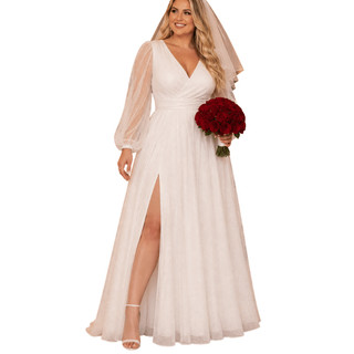 Vestido de Noiva Plus Size Pincesa Igreja Casamento Longo Tule Cristal Brilho Casamento Civil