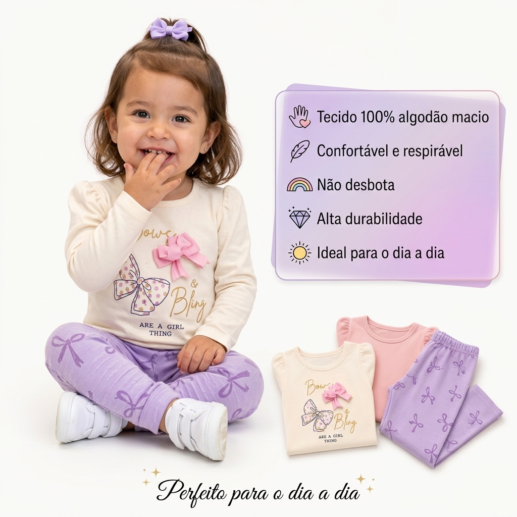 KIT COM 2 CONJUNTOS INFANTIL FEMININO MENINA INVERNO FRIO BLUSA + CALÇA – TAMANHOS 2 AO 10