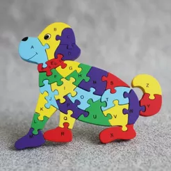 Quebra-cabeça Madeira Infantil Educativo Montessori Animal Cachorrinho Com 26 Peças do Alfabeto