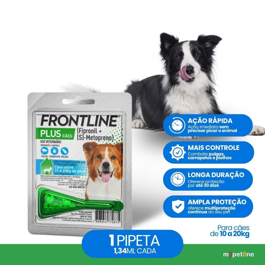 Frontline Plus para Cães de 10 a 20 Kg - 1 Pipeta - 1,34 mL