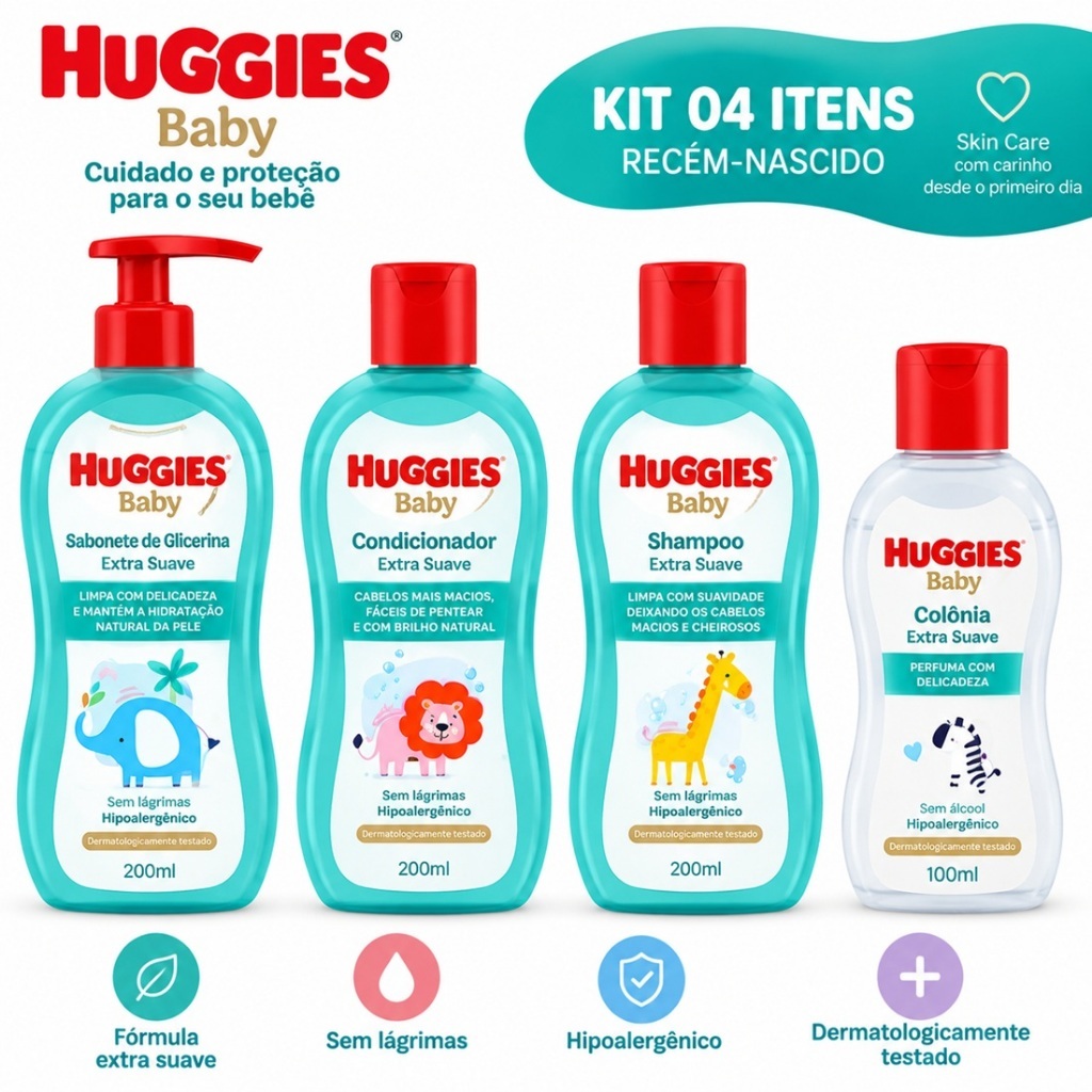 Kit Huggies De Higiene Infantil Extra Suave Livre De Lágrimas 4 Itens - Recém-Nascido
