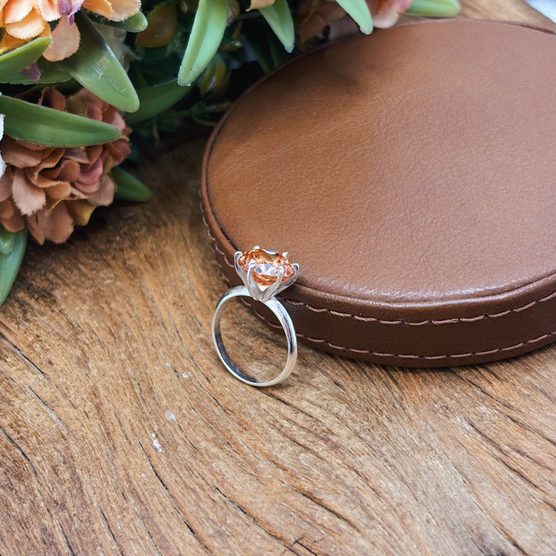 Anel Feminino Solitário Rose Cut Citrino 10mm em Prata 925 Sofisticado · foto 2