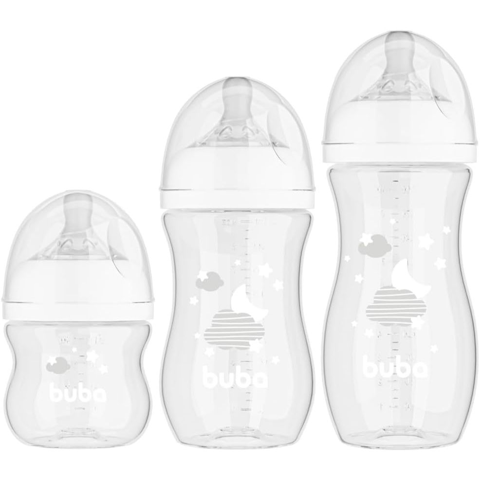 Kit Mamadeiras Buba Anticolica Easy Flow 120/270/330ml 3un Cor Branco Nuvem
