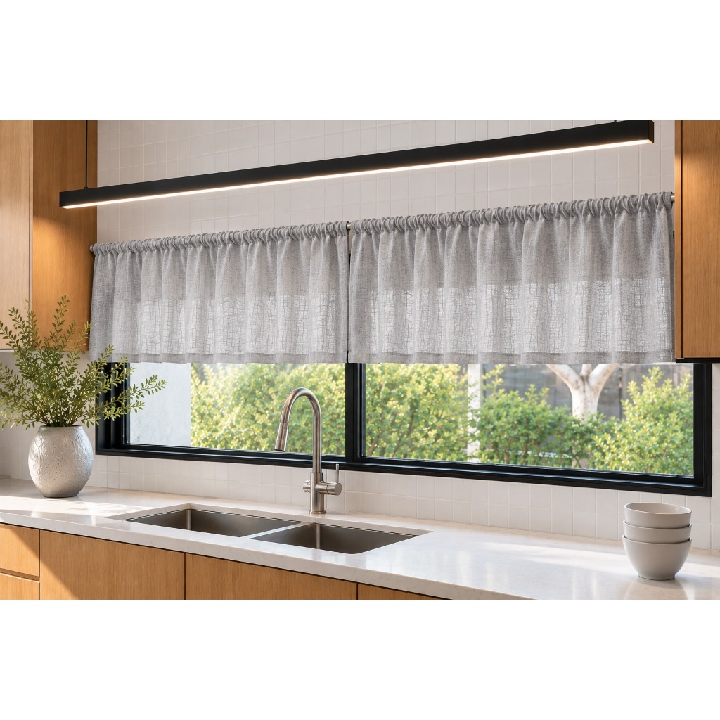 Cortina Bando de Cozinha 3,00x0,50m Linho Voil Flame Decorativa – 2 Partes — imagem 2 de 2