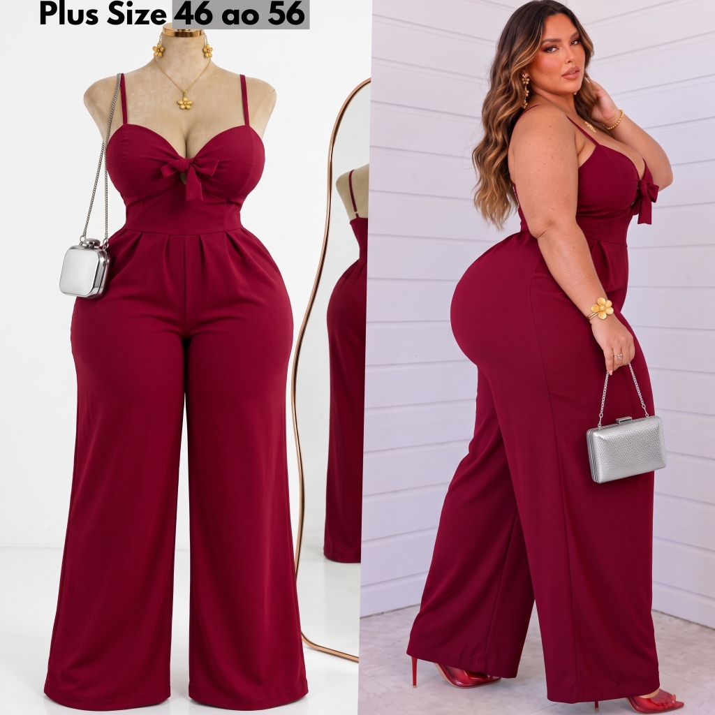 Macacão Plus Size Pantalona Alcinha Soltinho Longo Regulável 46 ao 56