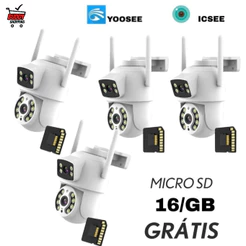 Kit 4 Câmeras Segurança Wi-Fi Dupla Lente 360° IP66 Visão Noturna com 4 MicroSD 16GB