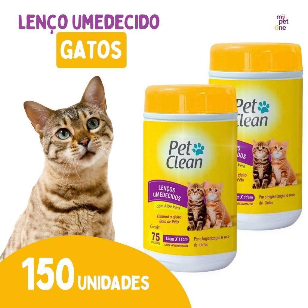 Kit 2 Lenços Umedecidos Pet Clean para Gatos - 75 Unidades