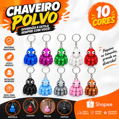 Chaveirinho Mini Polvo Articulado Colorido Feito em Impressão 3D