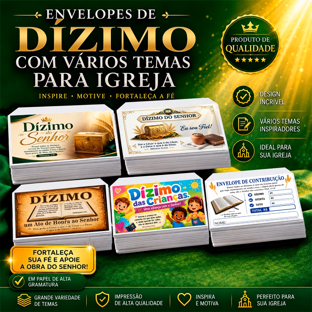 Envelope Dízimo + Oferta - Igreja Ministério Campanha Santa Ceia Doação Propósito