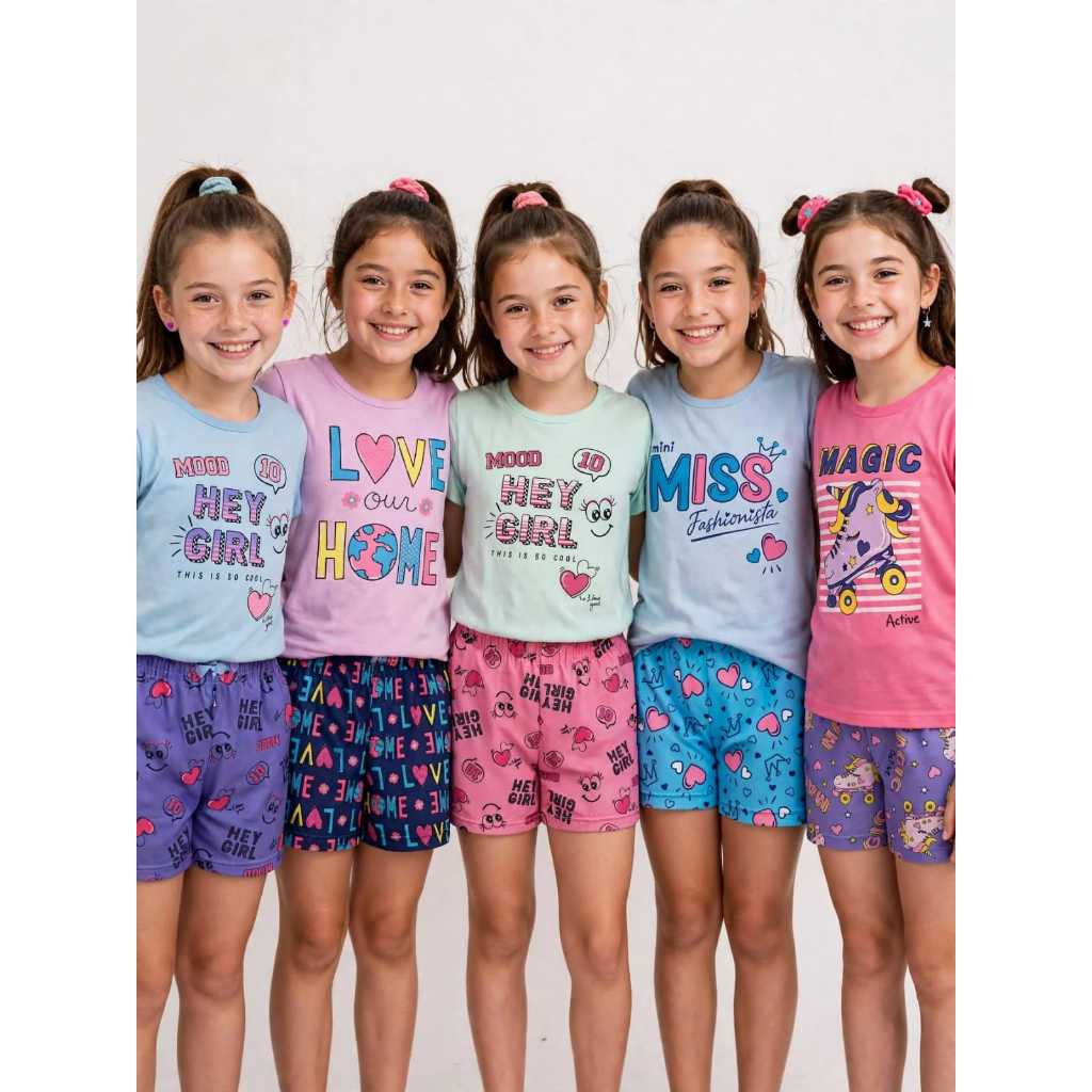 Conjunto Infantil Feminino Verão Tamanho 10 -  2 Peças Camiseta + Shorts