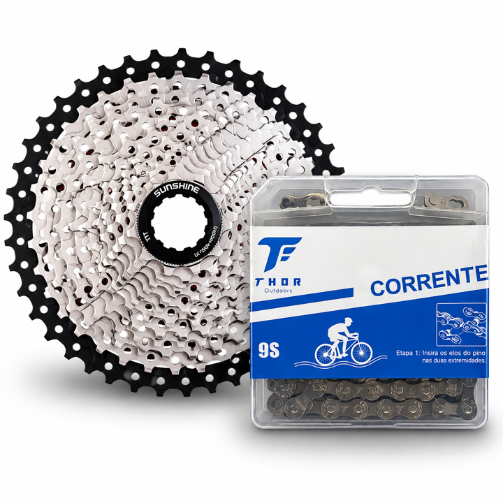 Kit Catraca Cassete 9V/10V/11V 36/40/42/46/50/52d 11v Padrão Shimano + Corrente Bike 118 Mtb Corrente 9s