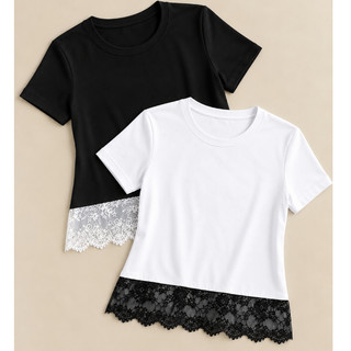 Kit 2 Blusa Feminina Assimétrica Soltinha Com Renda Na Barra
