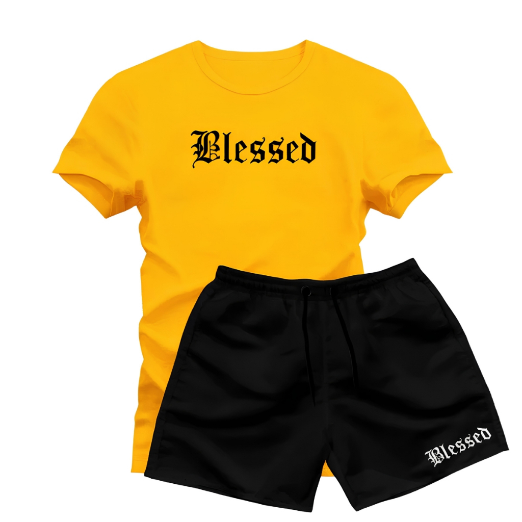 Kit Infantil Blessed Camiseta + Bermuda Kit Roupa Masculina Estilosa Streetwear Confortável ModaKIT INFANTIL – TAMANHOS