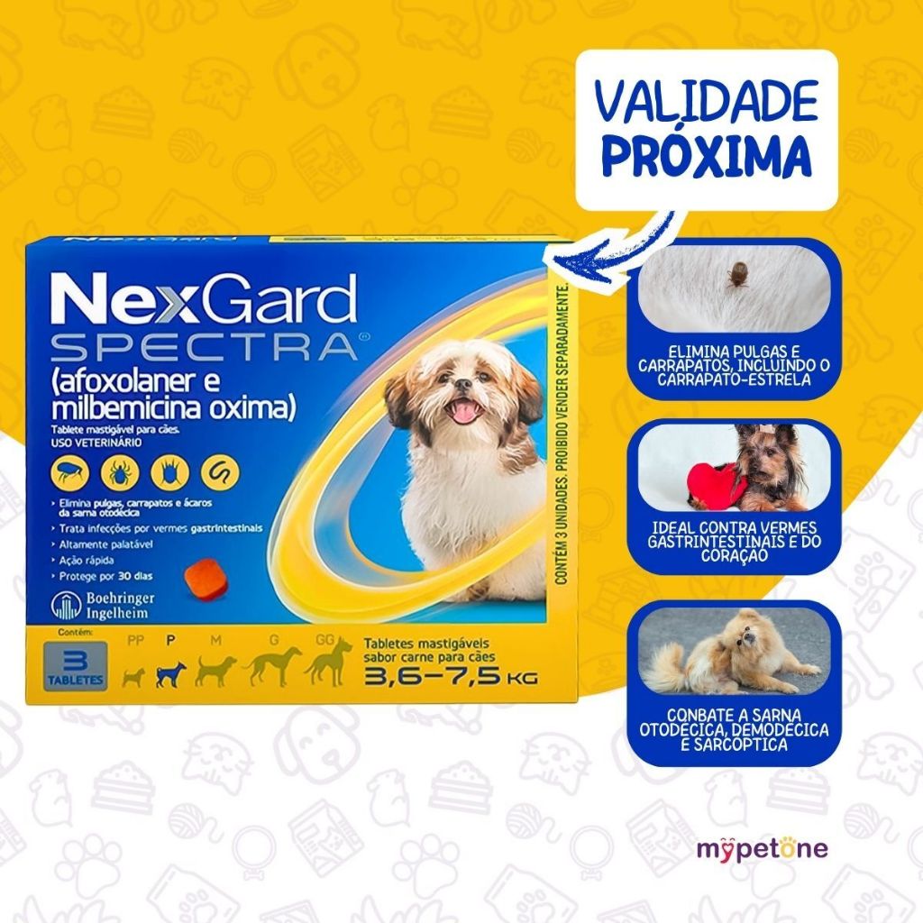 NexGard Spectra para Cães 3,6 a 7,5kg Antipulgas e Carrapatos - 3 Tabletes