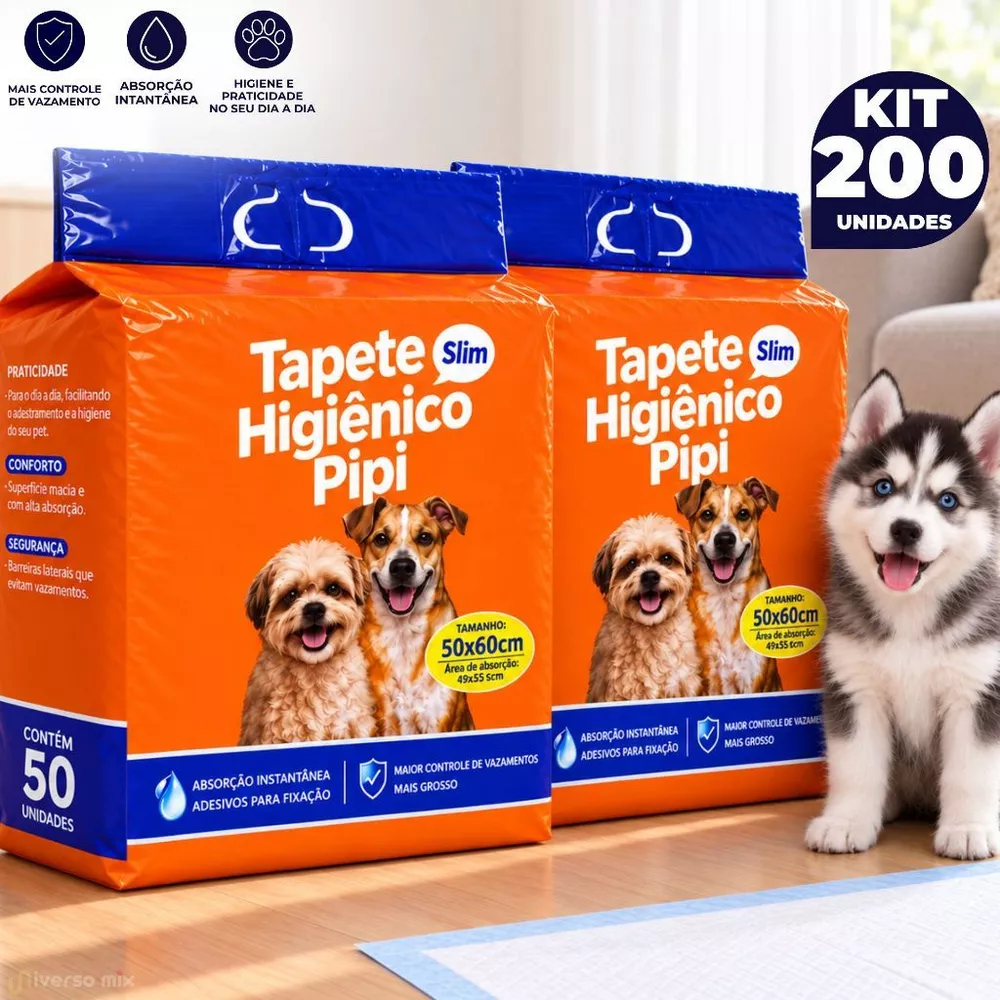 Kit 200 Tapetes Higiênico Pet Fralda Descartável Absorvente Cachorro Adulto e Filhote - 50x60 Cm