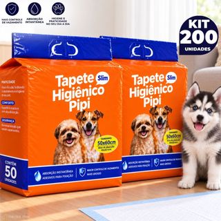 Kit 200 Tapetes Higiênico Pet Fralda Descartável Absorvente Cachorro Adulto e Filhote - 50x60 Cm