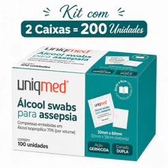 Kit 2 Caixas Álcool Swab 70% Uniqmed 200 Unidades