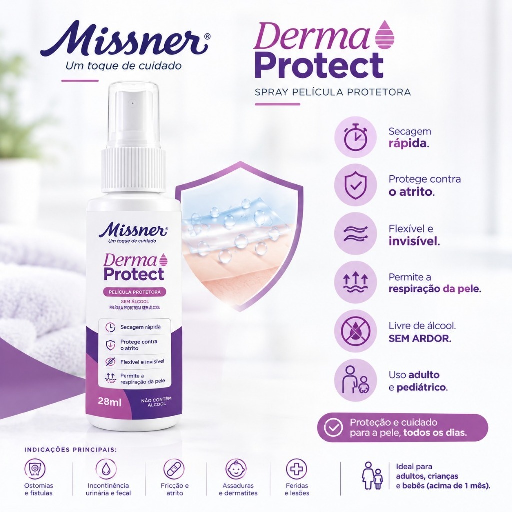 Película Barreira Protetora Líquida Spray Missner 28ml Sem Ardor Prevenção Assaduras Lesões Feridas Ostomia