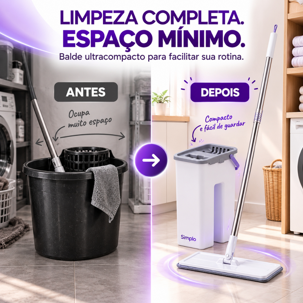 Mop Giratório Slim 360° Balde Compacto 5,7L Esfregão Simplo Cabo Regulável Microfibra Lavável Oikos — imagem 2 de 2