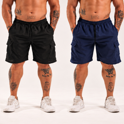kit 2 bermuda cargo masculina tactel elastano streetwear bolso shorts plus size