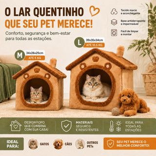 Cama casa Casinha Toca De Pelúcia Gato E Cachorro lavável removível