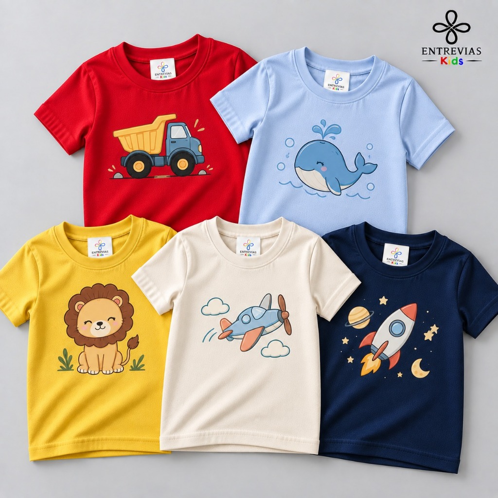 Kit Camisetas Infantil Menino 100% Algodão Sortidas Estampadas Manga Curta Confortável