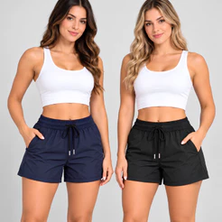 Kit 2 Shorts Femininos Slim Tactel Academia Praia e Corrida Com Bolsos Verão