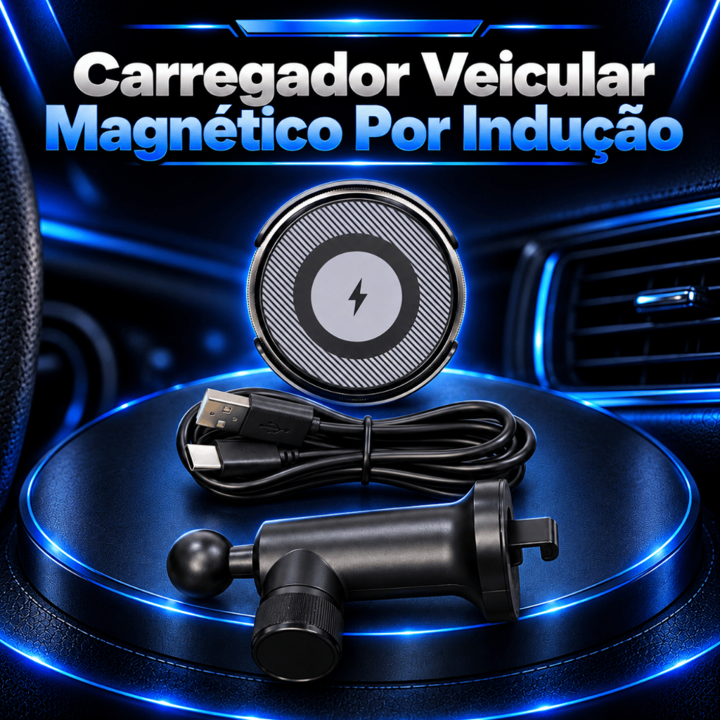 Carregador Veicular Magnético Por Indução Sem Fio Para Carro Saída De Ar Rotação 360° Com Fixação Magnética Para Celular