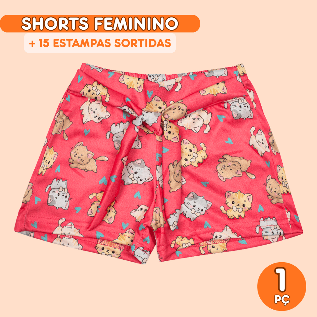 Shorts Infantil Menina Bermuda verão infantil dia a dia estampas coloridas Barato Roupa